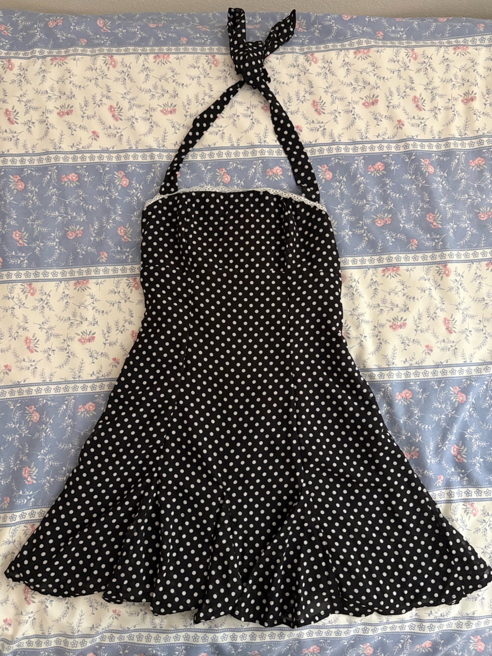 Black Polka Dot Tie-Back halter dress